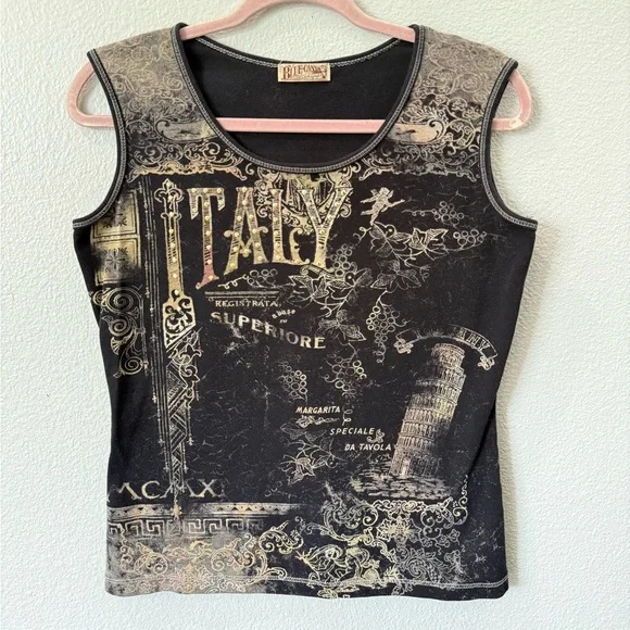 Blue Canyon Y2K Italy Graphic Tank Top Medium Grunge Studded - Picture 2 of 7